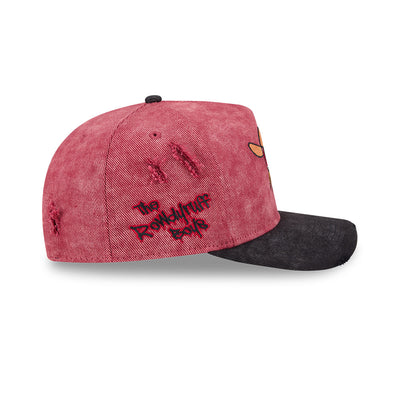NEW ERA X POWERPUFF GIRLS BLOSSOM DISTRESSED 2-TONE BLACK VISOR WASHED RED 9FIFTY AF PRE-CURVED CAP