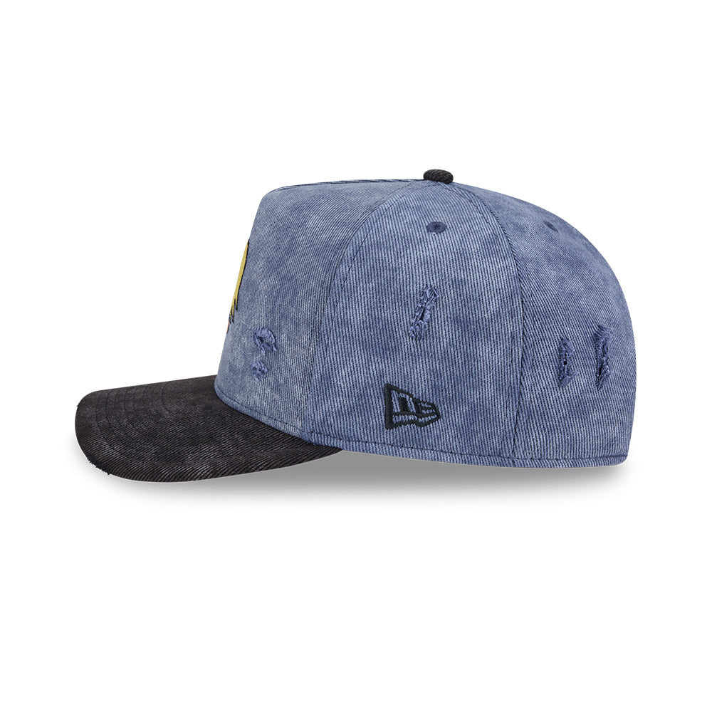 NEW ERA X POWERPUFF GIRLS BUBBLES DISTRESSED 2-TONE BLACK VISOR WASHED BLUE 9FIFTY AF PRE-CURVED CAP