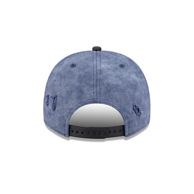 NEW ERA X POWERPUFF GIRLS BUBBLES DISTRESSED 2-TONE BLACK VISOR WASHED BLUE 9FIFTY AF PRE-CURVED CAP