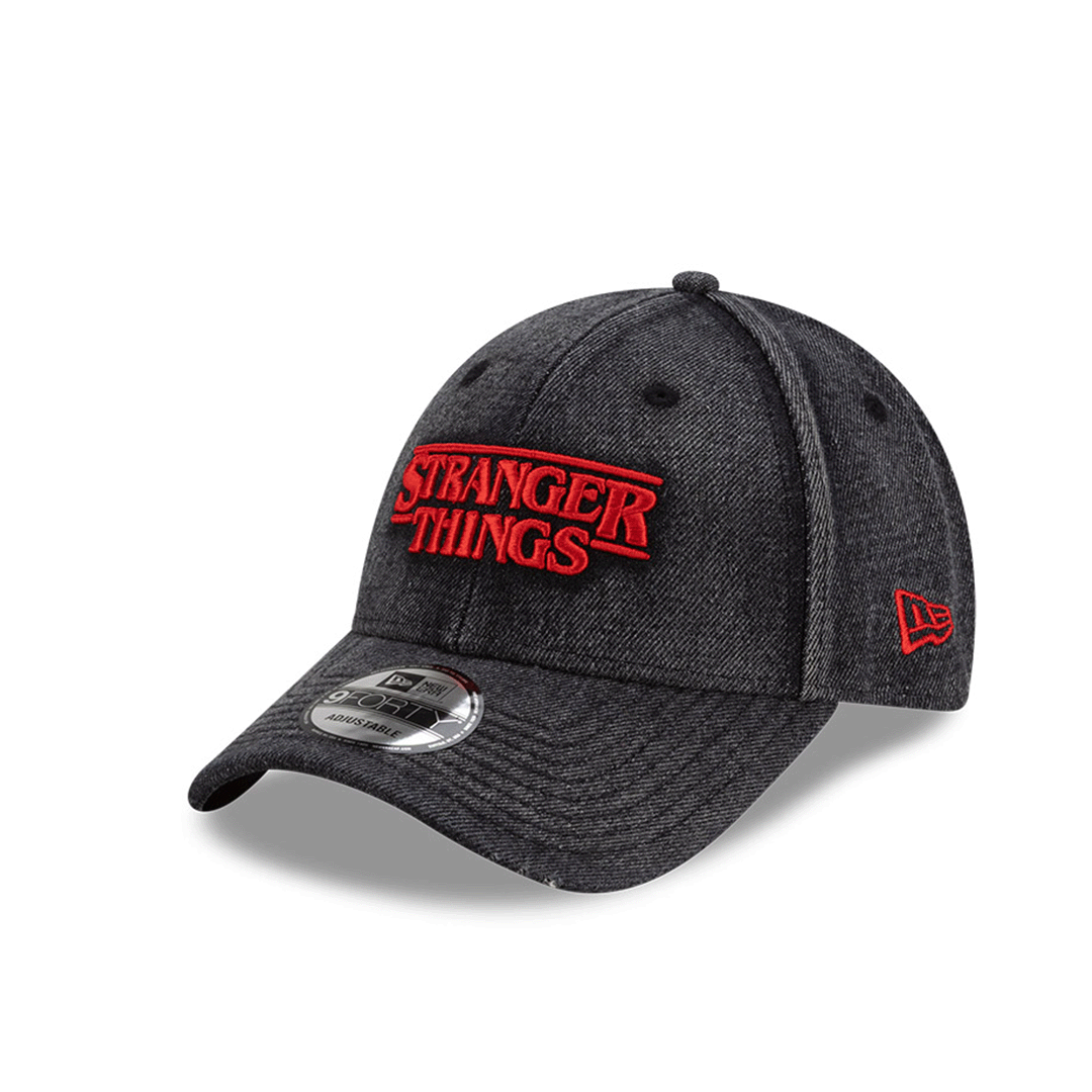 NEW ERA X NETFLIX STRANGER THINGS DISTRESSED BLACK DENIM 9FORTY CAP