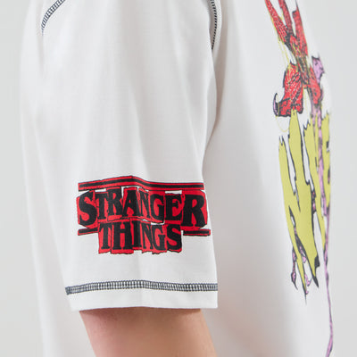 NEW ERA X NETFLIX STRANGER THINGS DEMOGORGON WHITE OVERSIZED SHORT SLEEVE T-SHIRT