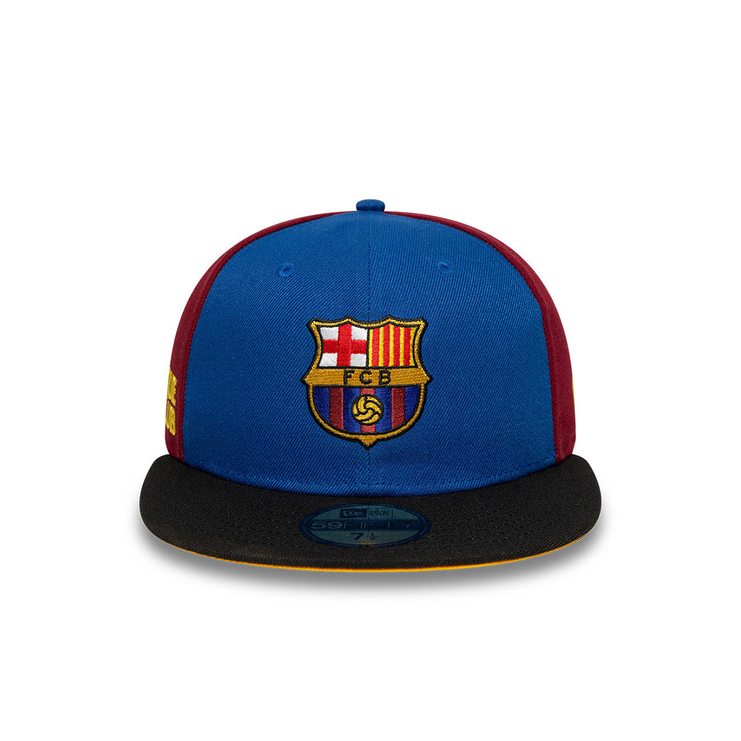 NEW ERA EXCLUSIVE FC BARCELONA 2-TONE BLACK VISOR ROYAL BLUE 59FIFTY CAP