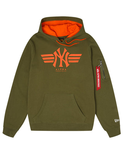 MLB X  ALPHA INDUSTRIES GREEN LONG SLEEVE HOODED PULLOVER