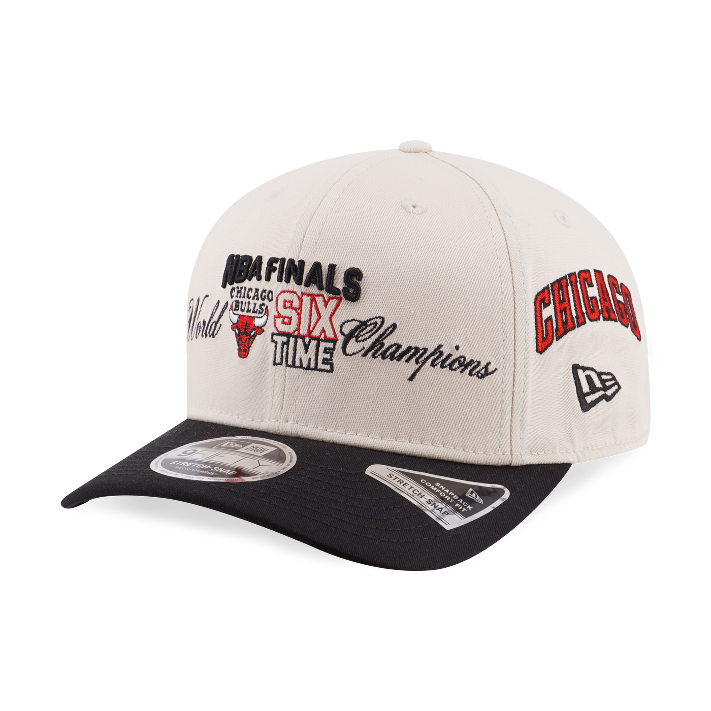 CHICAGO BULLS NBA CHAMP CHROME WHITE 9FIFTY STRETCH SNAP CAP