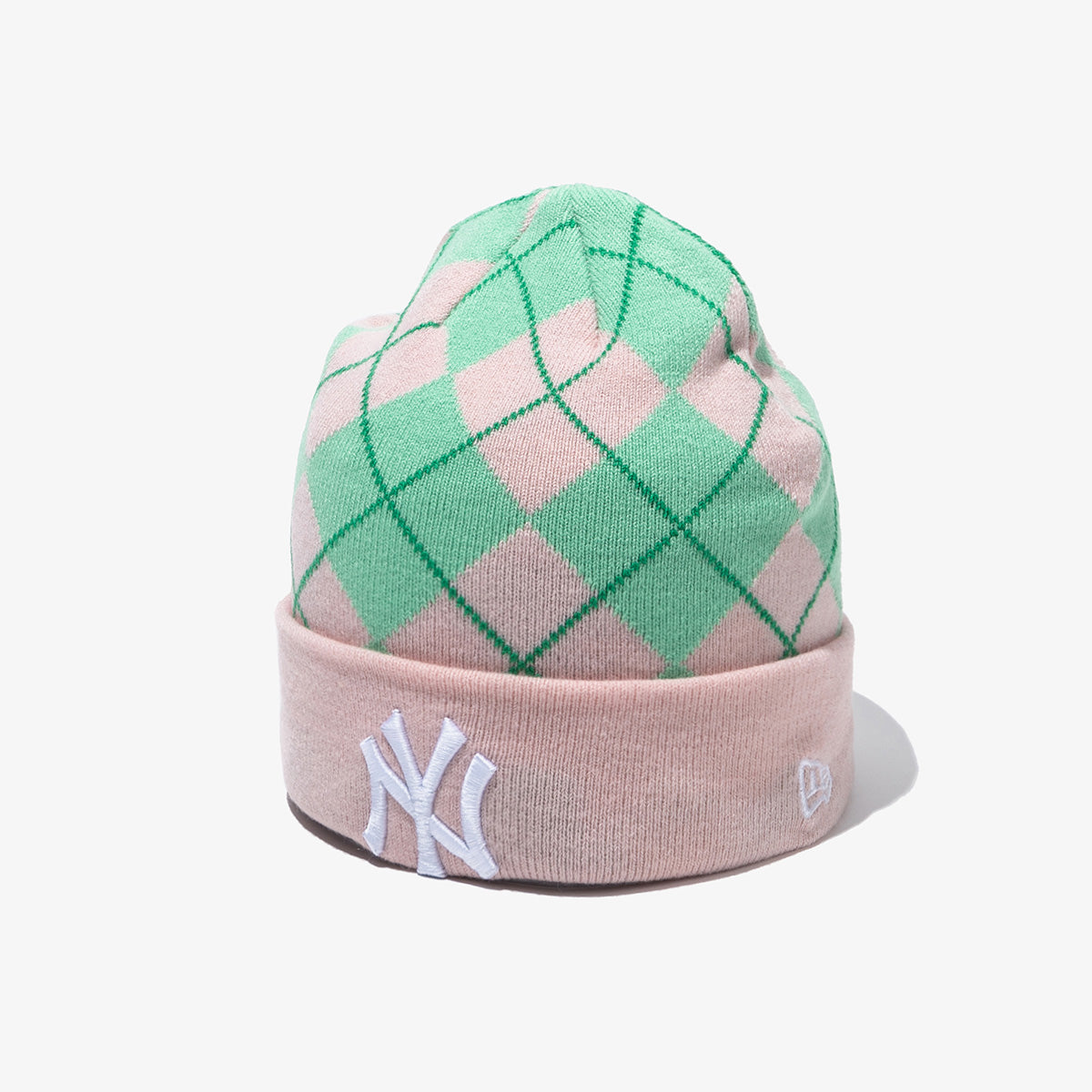 NEW YORK YANKEES KNIT ARGYIL BEANIE PINK KNIT MEDIUM