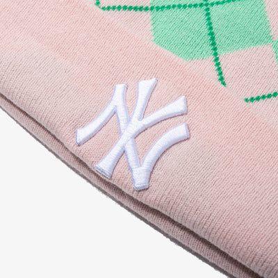 NEW YORK YANKEES KNIT ARGYIL BEANIE PINK KNIT MEDIUM