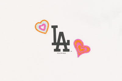 LOS ANGELES DODGERS CHAIN STITCH HEART WHITE WOMEN SHORT SLEEVE T-SHIRT